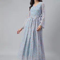BAESD Women Floral Printed V Neck Flared Sleeves Fit and FlareMaxi Dress-image-39