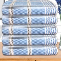 Athom Living Blue & White 5 Pieces Striped Cotton 210 GSM Bath Towels-image-67