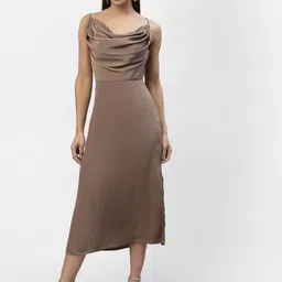 aayu Cowl Neck Satin A-Line Midi Dress-image-96
