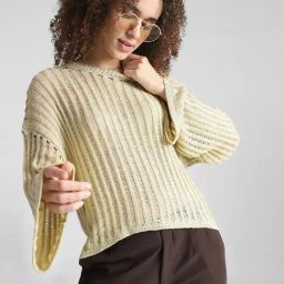 Only Beige Self Design Pullover-8