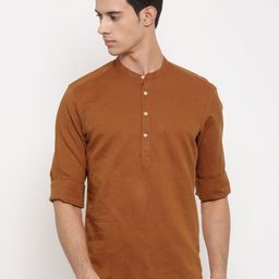 Lombard Men Rust Orange Solid Straight Short Kurta-picture-40