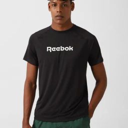 Reebok Black Slim Fit Printed Sports T-Shirt-image-81