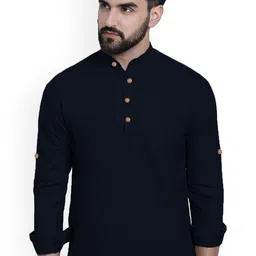 univibe Band Collar Pure Cotton Straight Slim Fit Short Kurta-image-94