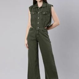 SHOWOFF Olive Denim Maxi Jumpsuit-picture-48