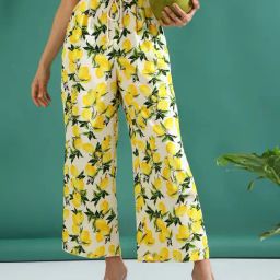 KASSUALLY Off White & Yellow Printed Regular Fit Mid Rise Trousers-6