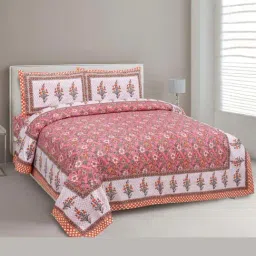 JaipurFabric Dark Pink Pure Cotton 180 TC Floral Print Double Bedsheet with 2 Pillow Covers-image-95