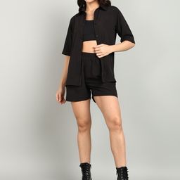 The Roadster Lifestyle Co Crop Top With Collar Shirt & Shorts Co-Ords-image-30