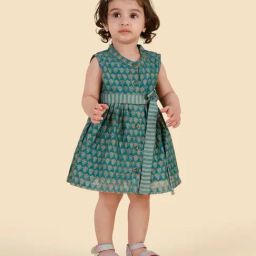 Fabindia Teal Cotton Silk Hand Block Printed Dress-picture-31