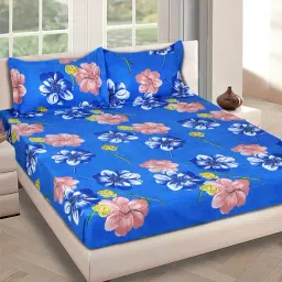 Romee Blue Microfibre Floral Bed Sheets-image-74