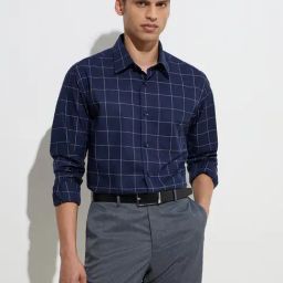 WES Formals by Westside Navy Checks Design Relaxed-Fit Cotton Shirt-image-81