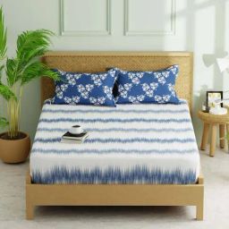 Bianca Lorenzo Denim Fabric 152 TC 120 GSM Double Fitted Bedsheet With 2 Pillow Covers-image-18