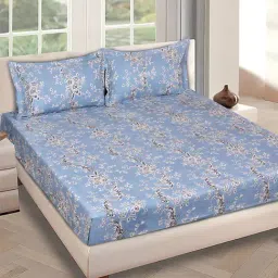 Romee Blue Microfibre Floral Bed Sheets-image-73