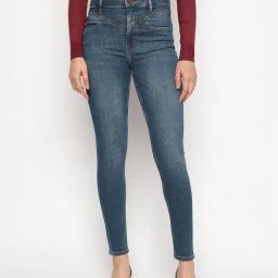 Guess Blue Solid Skinny Fit Super High Yoke Jeans-image-73