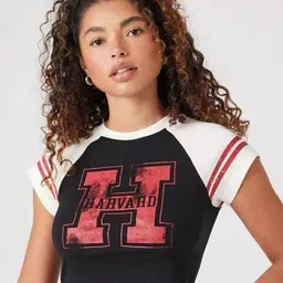 LULU & SKY Women Varsity Colourblocked Applique T-shirt-image-8