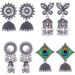 Sangria Peacock Shaped Jhumkas Earrings-image-74