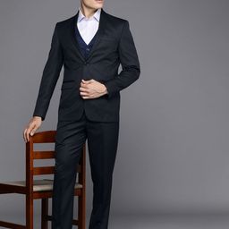 Louis Philippe Men Textured Slim Fit Single-Breasted Three-Piece Formal Suit-image-93
