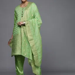 Mitera Green & Gold-Toned Unstitched Dress Material-14