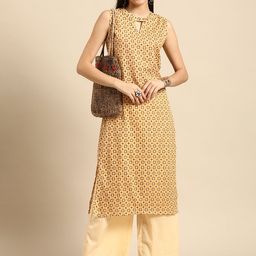 Anouk Women Yellow Printed Pure Cotton Kurta with Palazzos-picture-45
