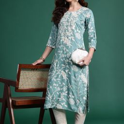 Indo Era Women Floral Embroidered Thread Work Kurta-24