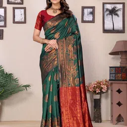 Shriyangan Ethnic Motifs Woven Design Zari Pure Silk Kanjeevaram Saree-image-41