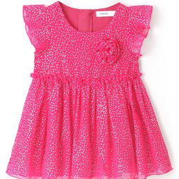Babyoye Sleeveless Party Frock With Dotted Print - Pink-picture-3