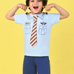 Babyhug Single Jersey Knit Half Sleeves Nightsuit with Air Force Print- Blue-image-54