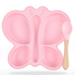 Bembika Baby Feeding Essential Baby Dinner Set Silicone Tableware Set for Baby Infant Training Eating Utensils Butterfly Design - (Pack Of 2)(Baby Pink)-4