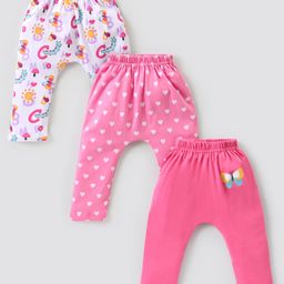 Babyhug Cotton Knit Full Length Diaper Leggings with Butterfly and Hearts Print Pack of 3 - Multicolour-image-84
