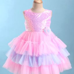 Mark & Mia Sleeveless Party Frocks With Sequined Detailing & Floral Applique-Pink-image-48
