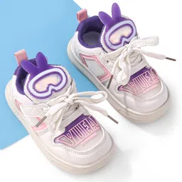Oh! Pair Slip On Casual Shoes with Bunny Applique & Lace Up Closure - Pink & Purple-picture-46