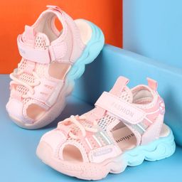 Oh! Pair Velcro Closure Sandals Text Print - Pink-image-53