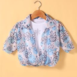 Dew Drops Chiffon Woven Half Sleeves Floral Print Shirt Style Top - Blue-picture-0