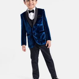 Babyhug Velvet Woven Full Sleeves 4 Piece Solid Colour Party Suit - Navy Blue-image-80