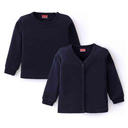 Babyhug Full Sleeves Solid Colour Pullover & Front Open Thermal Vests Pack of 2 - Navy Blue-image-57