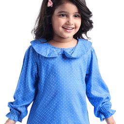 Babyhug Rayon Woven Full Sleeves Polka Dot Printed Top With Peter Pan Collar - Blue-image-89