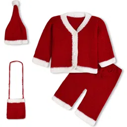Windrop Solutions Wool Full Sleeves Crochet Santa Claus Designed Sweater With Coordinating Pajama Cap & Bag - Red-picture-44