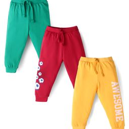 Babyhug Single Jersey Full Length Track Pant with Football Print Pack of 3 - Green Red & Yellow-image-51