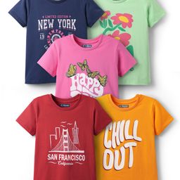 Pine Kids Cotton Knit Half Sleeves T-Shirts with Text Print Pack of 5 - Multicolor-picture-8