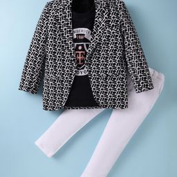Dapper Dudes Full Sleeves Abstract Printed Blazer With Tee & Pant Set - Black-image-65