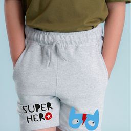 NUSYL Cotton Blend Super Hero Text Printed Shorts - Grey-image-17