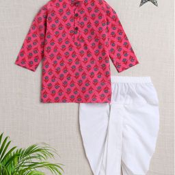 The Magic Wand Cotton Full Sleeves Floral Motifs Printed Kurta Dhoti Set - Fuchsia-picture-44