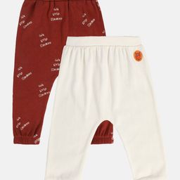 MINI KLUB Cotton Pack Of 2 Solid & Cute Little Monster Text Printed Diaper Pajamas - Maroon & White-picture-10