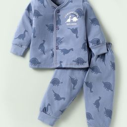 Pink Rabbit Single Jersey Knit Full Sleeves Night Suit With Vehicle Print - Blue-image-17