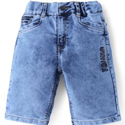 Olio Kids Denim Knit Solid Colour Shorts With Text Embriodery - Blue-image-87
