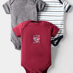 Kidi Wav Pack Of 3 Striped & Polka Dots Printed Onesies - Multi Colour-picture-15