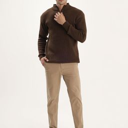 Kveto style redefined Self Design Mock Collar Ribbed Half Zipper Sweater-image-59