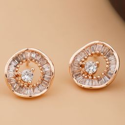 QUERALT Stainless Steel Brass-Plated American Diamond Studded Quirky Studs-image-64