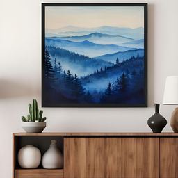 999Store Blue & White Misty Morning Forest Canvas Wall Art-image-1