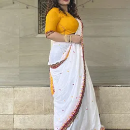 Anouk Ethnic Motifs Beads and Stones Block Print Saree image 2