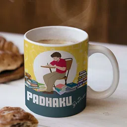 ARTBUG White & Yellow Padhaku Brother Printed Ceramic Glossy Mug 330ml-21